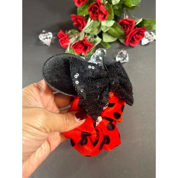 Minnie Mouse Hair Scrunchies Polka Dot Hair Rubber Band Velvet Ears Sequins - Picture 3 of 8